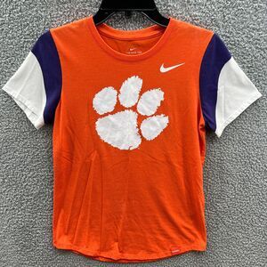 Nike Tee Clemson Women's T Shirt Logo Short Sleeve Orange Purple White Small